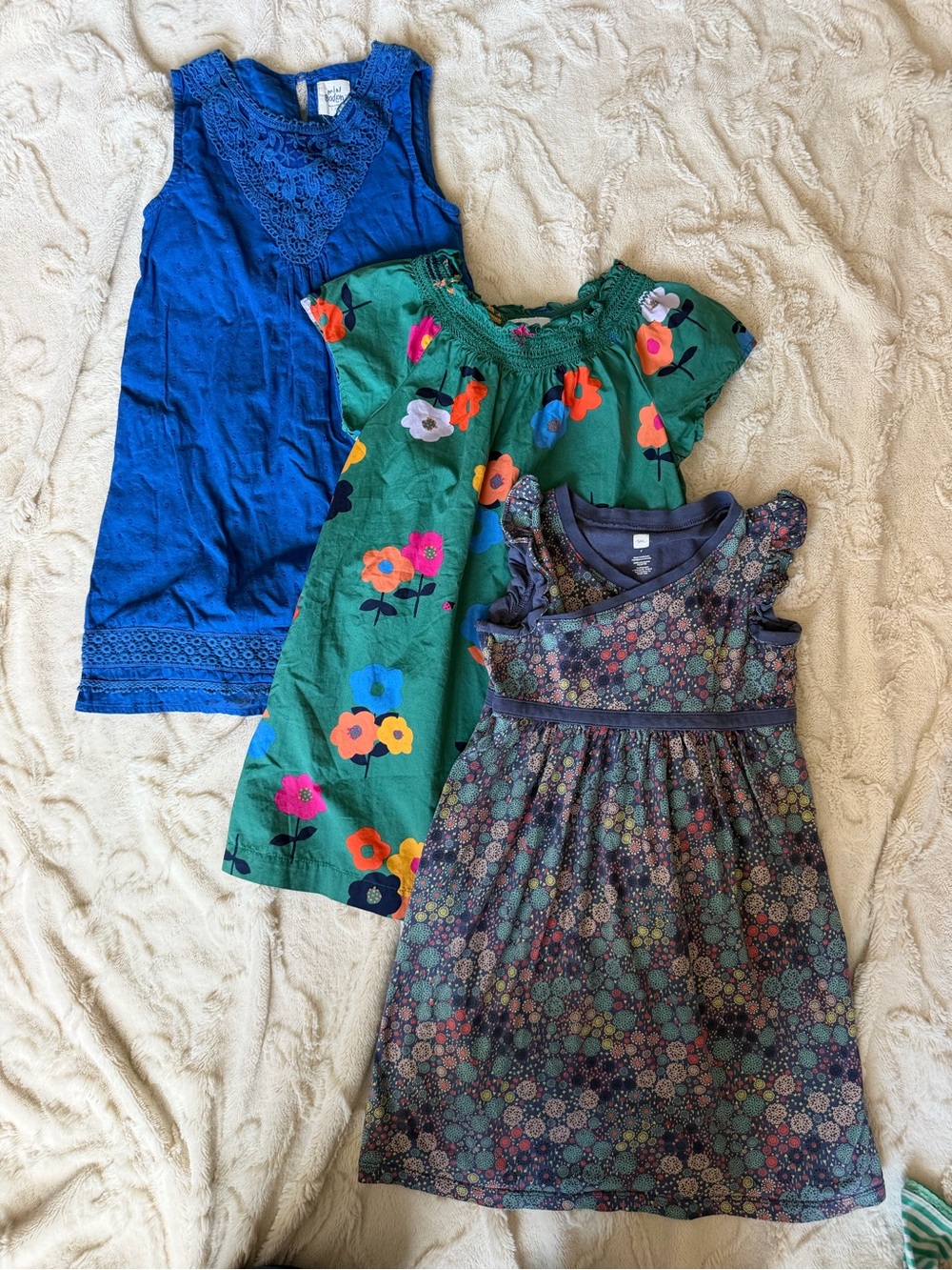 Mini Boden Green Floral Dress with Royal Blue and Navy Layered Dresses